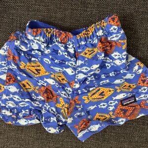 Patagonia Blue and Orange Fish Pattern Shorts